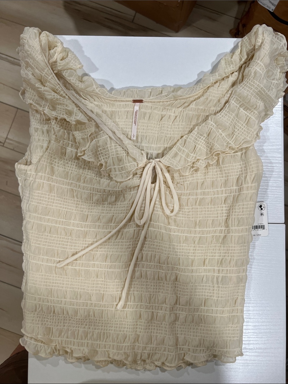 Free People Cream Ruffle Tie-Front Camisole